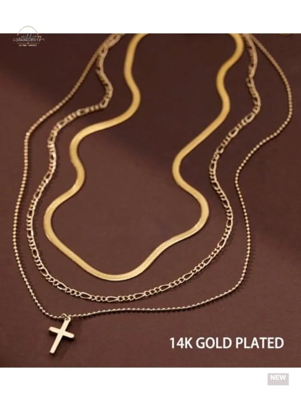 3 Pcs 14K Gold Plated Layered Paperclip and Box Chain Necklace Set Stackable